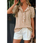 Zinnia Brown Gingham Ruffle Button Blouse