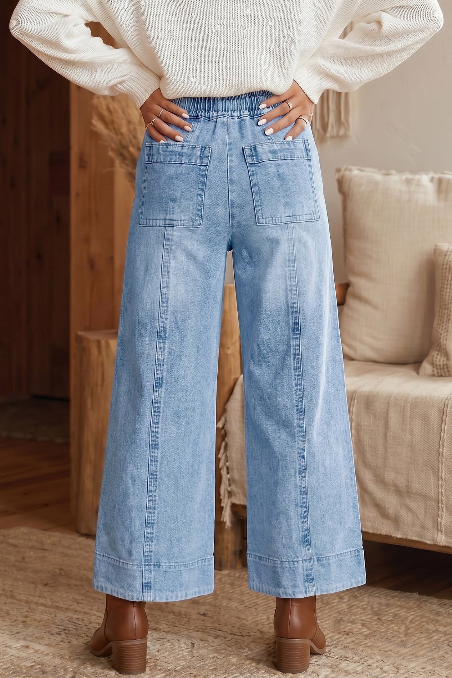 Zoella Beau Blue Drawstring Waist Wide Leg Ankle Length Jeans