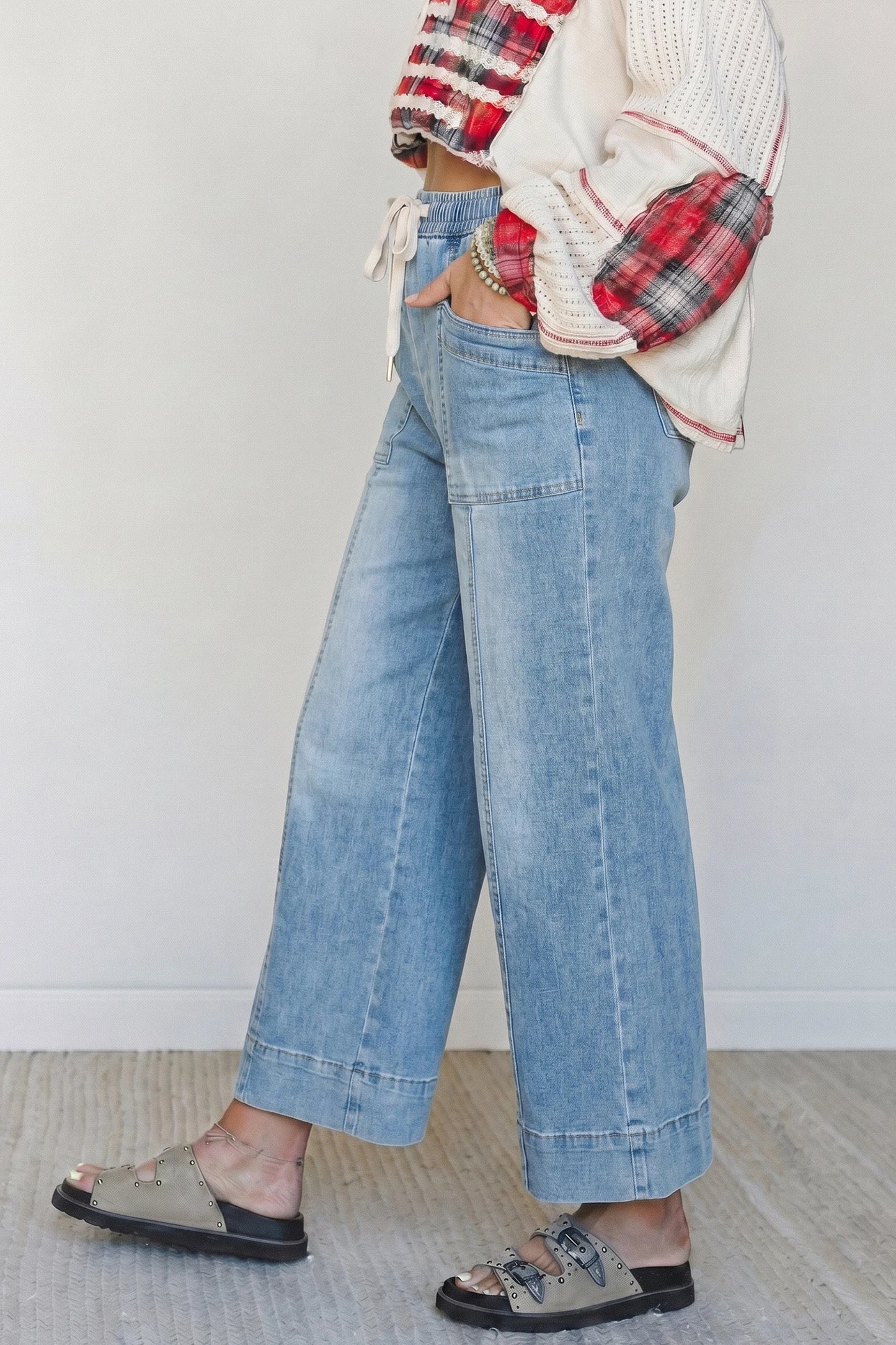 Zoella Beau Blue Drawstring Waist Wide Leg Ankle Length Jeans