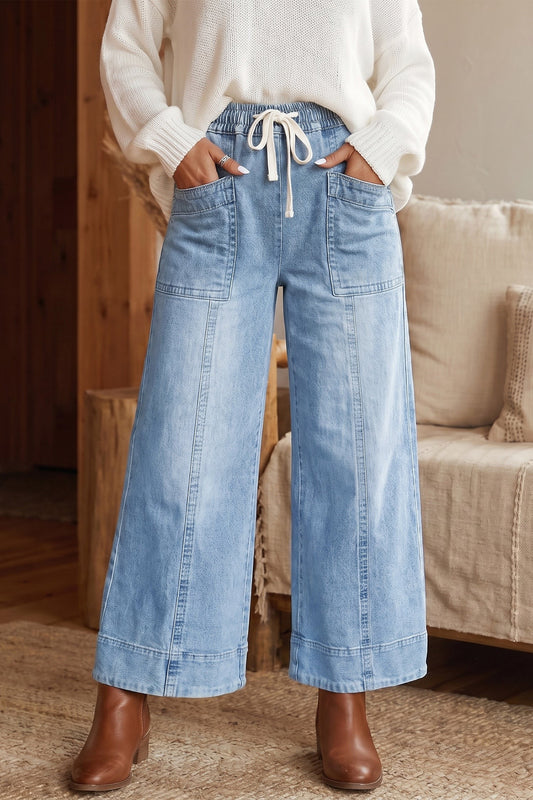 Zoella Beau Blue Drawstring Waist Wide Leg Ankle Length Jeans