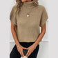 Zoey Khaki Turtleneck Textured Short Sleeve Sweater