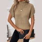 Zoey Khaki Turtleneck Textured Short Sleeve Sweater