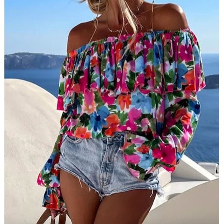 Julianna Floral Print Ruffled Off Shoulder Blouse