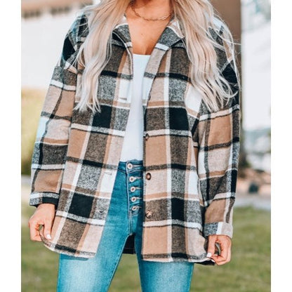 Bexley Khaki Plaid Turn Down Collar Coat