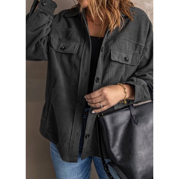 Hayven Grey Turn Down Collar Buttoned Shirt Jacket
