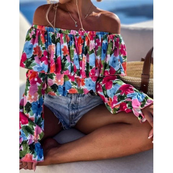 Julianna Floral Print Ruffled Off Shoulder Blouse