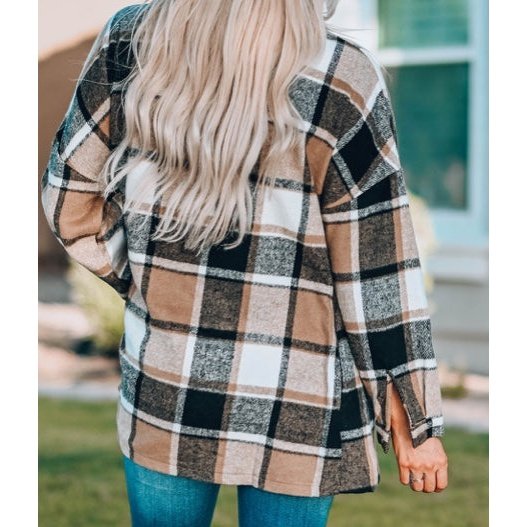 Bexley Khaki Plaid Turn Down Collar Coat