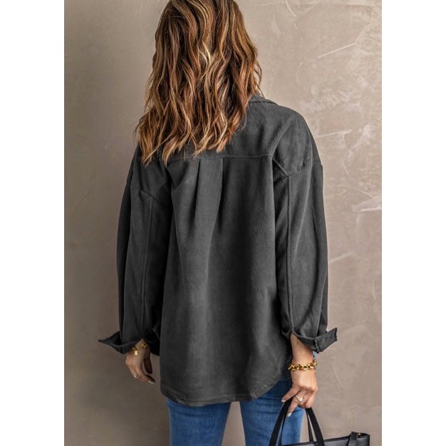 Hayven Grey Turn Down Collar Buttoned Shirt Jacket