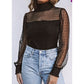 Kinsey Black Sheer Dotty Long Sleeve Ribbed Velvet Bodysuit