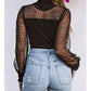 Kinsey Black Sheer Dotty Long Sleeve Ribbed Velvet Bodysuit