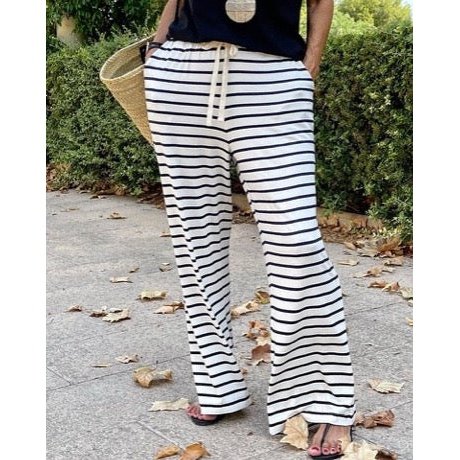 Morgan White Drawstring Striped Wide Leg Pants