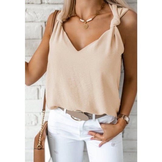 Pamelynne Apricot V Neck Knotted Shoulder Vest
