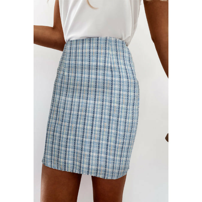 DESTASH Alby High Waist Tweed Plaid Mini Skirt