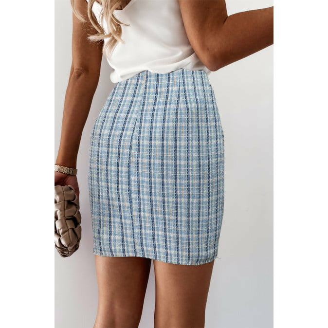 DESTASH Alby High Waist Tweed Plaid Mini Skirt