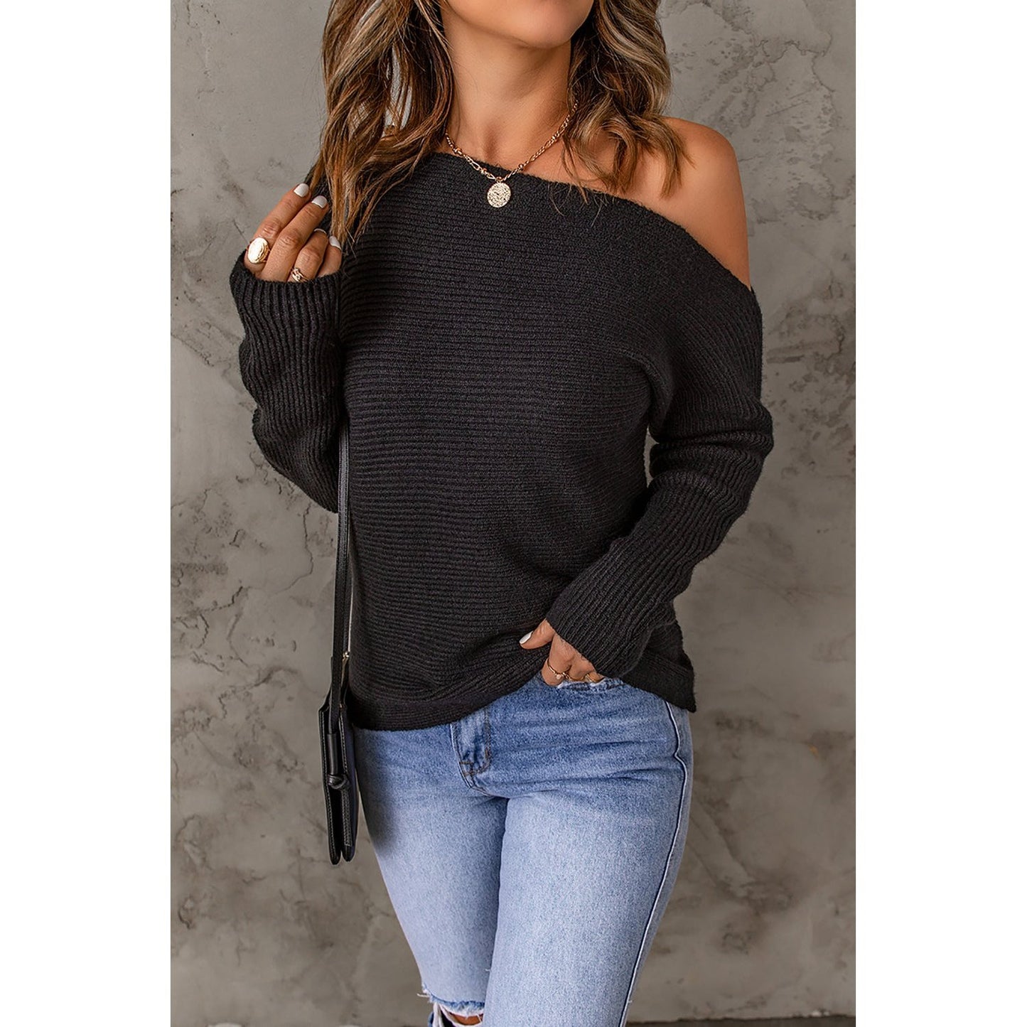 Avette Black Striped Long Sleeve Knit Sweater