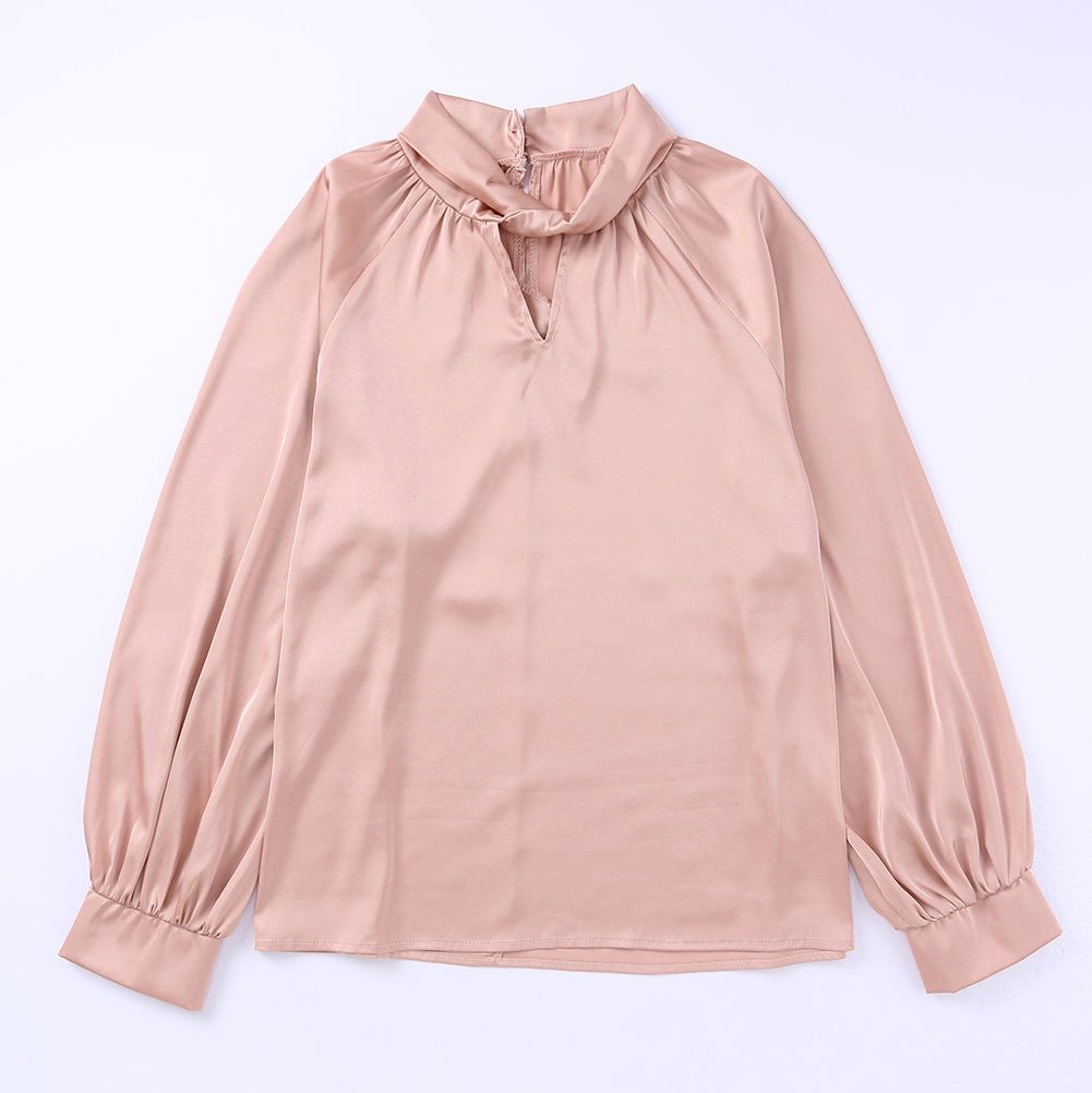 Daisy Pink Twist High Neck Puff Sleeve Satin Blouse