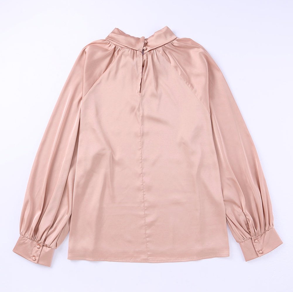 Daisy Pink Twist High Neck Puff Sleeve Satin Blouse