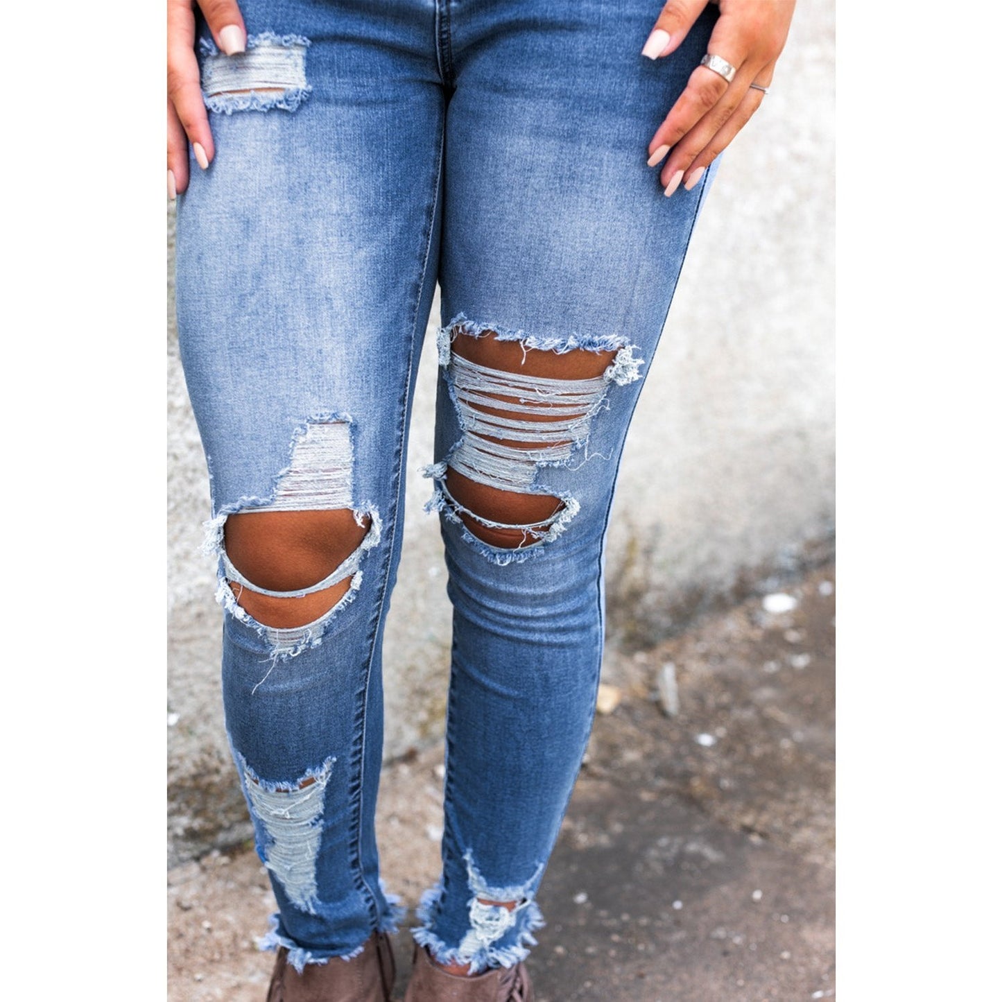 Selma Sky Blue High Waist Distressed Skinny Jeans