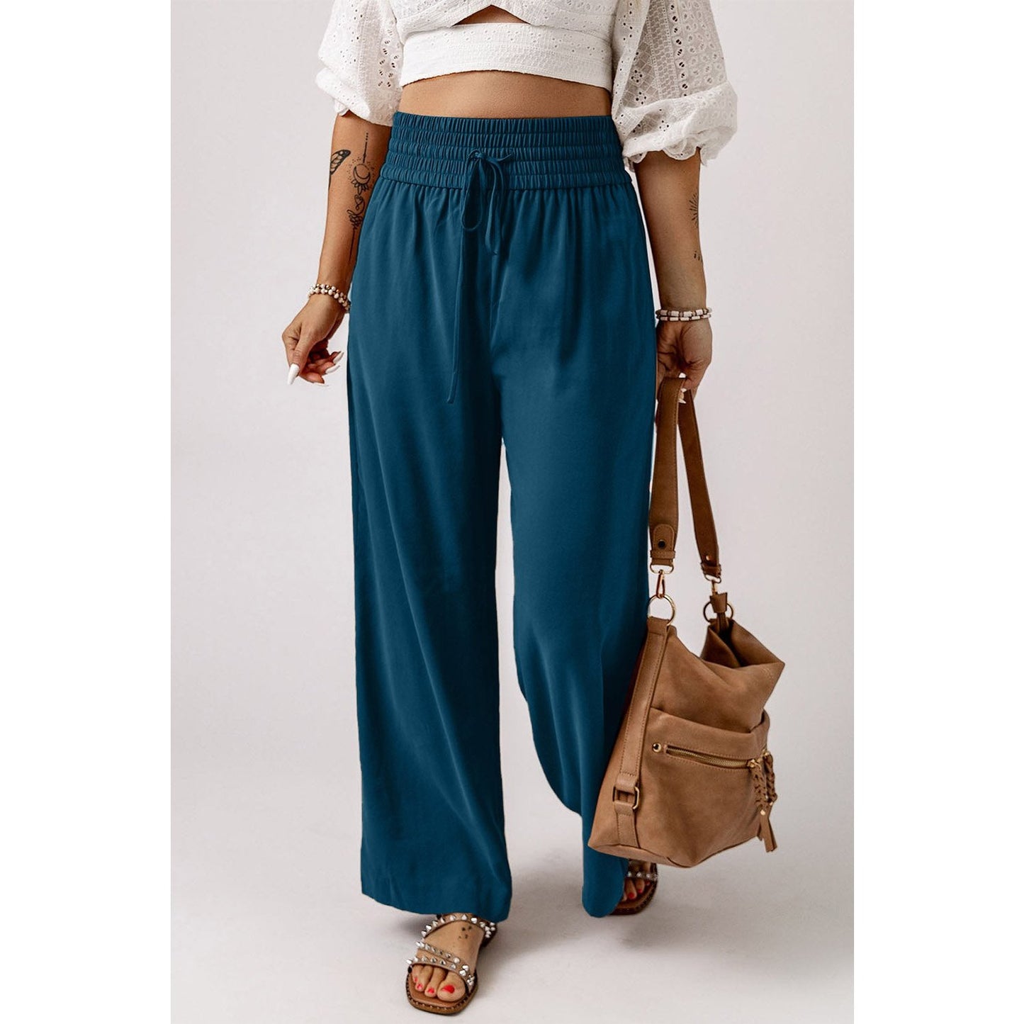 Joi Blue Drawstring Elastic Waist Casual Wide Leg Pants