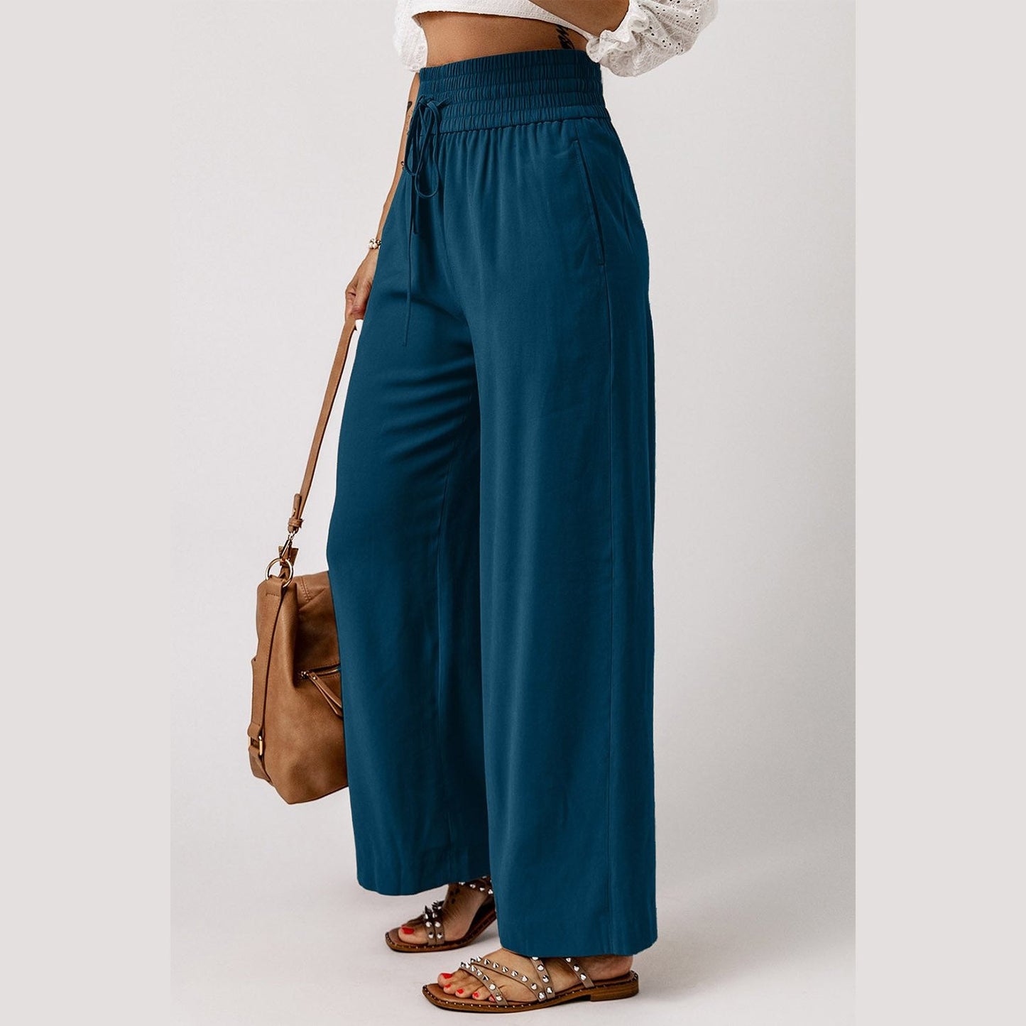 Joi Blue Drawstring Elastic Waist Casual Wide Leg Pants