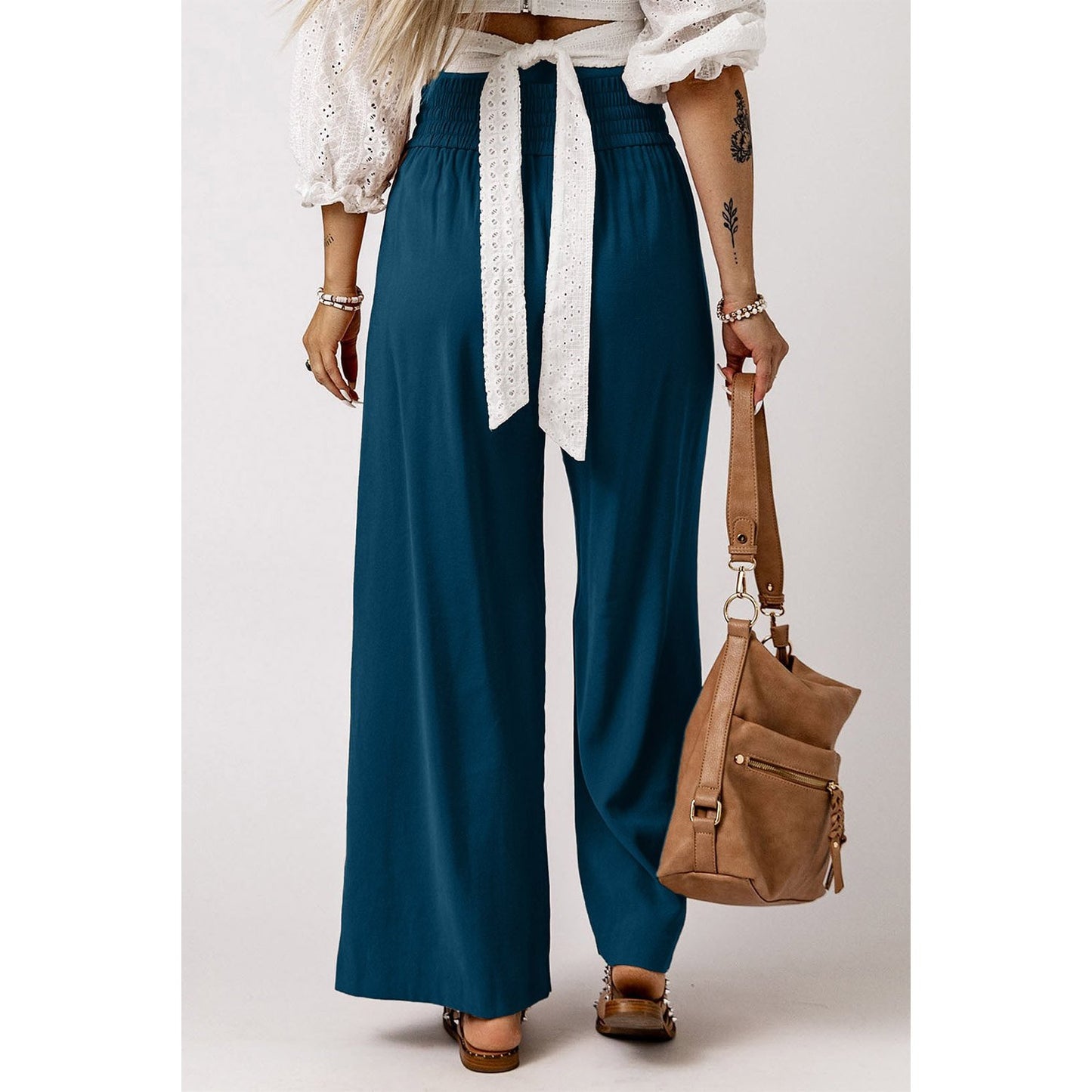 Joi Blue Drawstring Elastic Waist Casual Wide Leg Pants