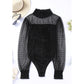 Kinsey Black Sheer Dotty Long Sleeve Ribbed Velvet Bodysuit