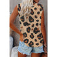 RTS  Pia Leopard Button Neck Chest Pocket Tank Top