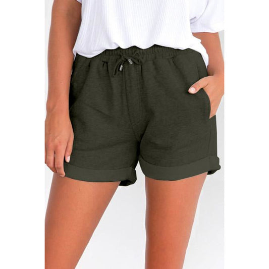 Siri Green Drawstring Waist Hem Shorts with Pockets