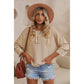 REDUCED!!!  Theresa Khaki Casual Button Solid Patchwork Trim Hoodie   REDUCED!!!