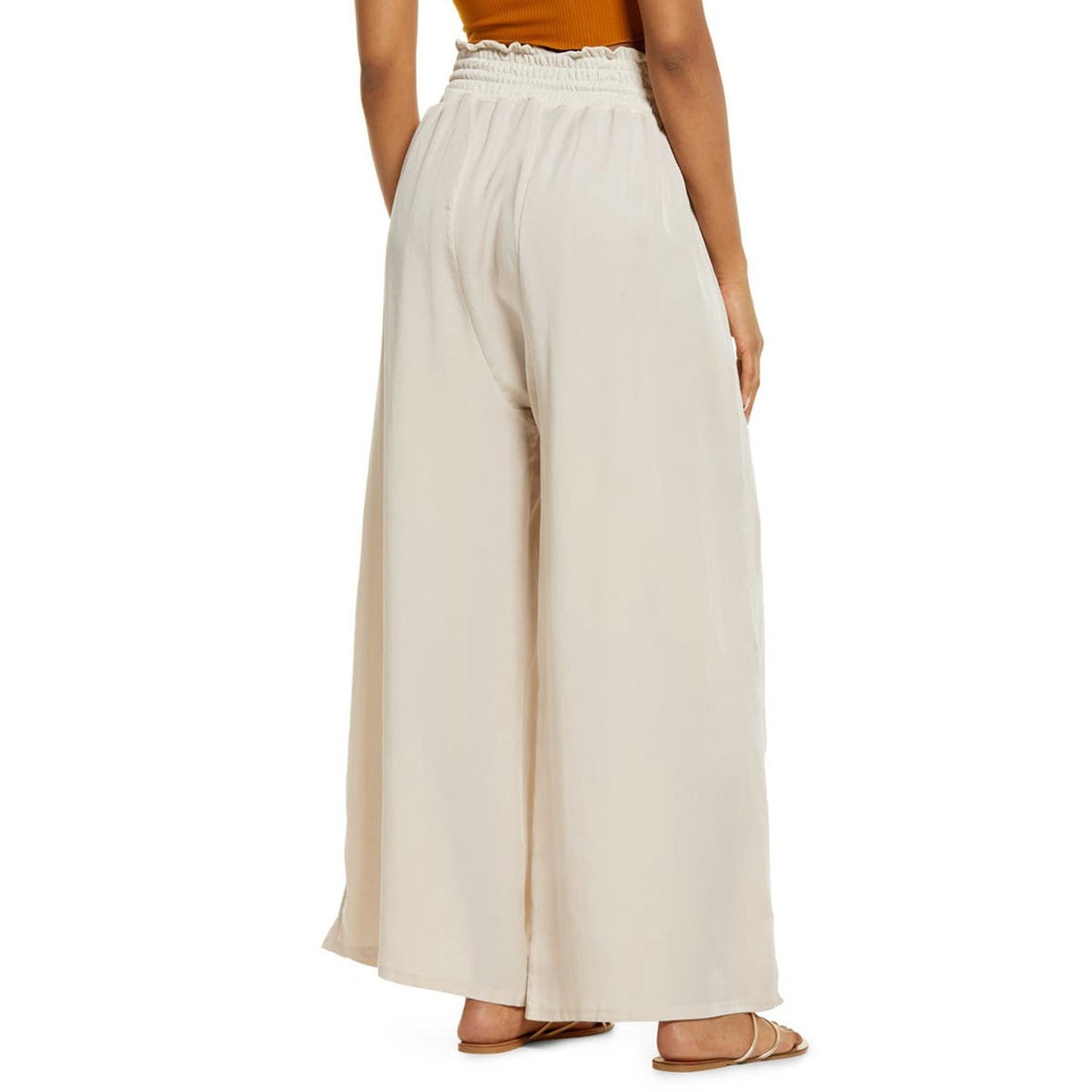 Tulla Beige Smocked High Waist Wide Leg Pants